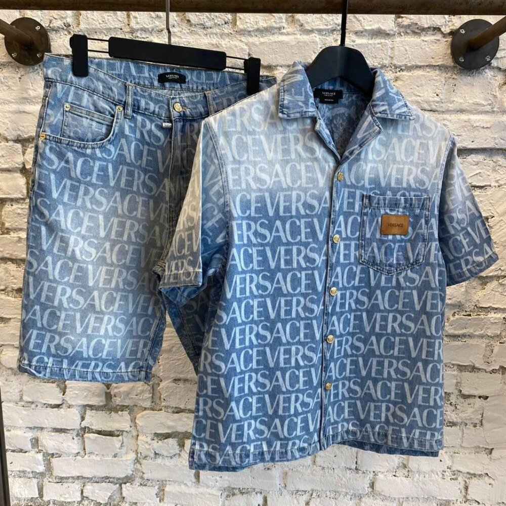 Versace Men Denim Shirt/Short Set Nwt Authentic